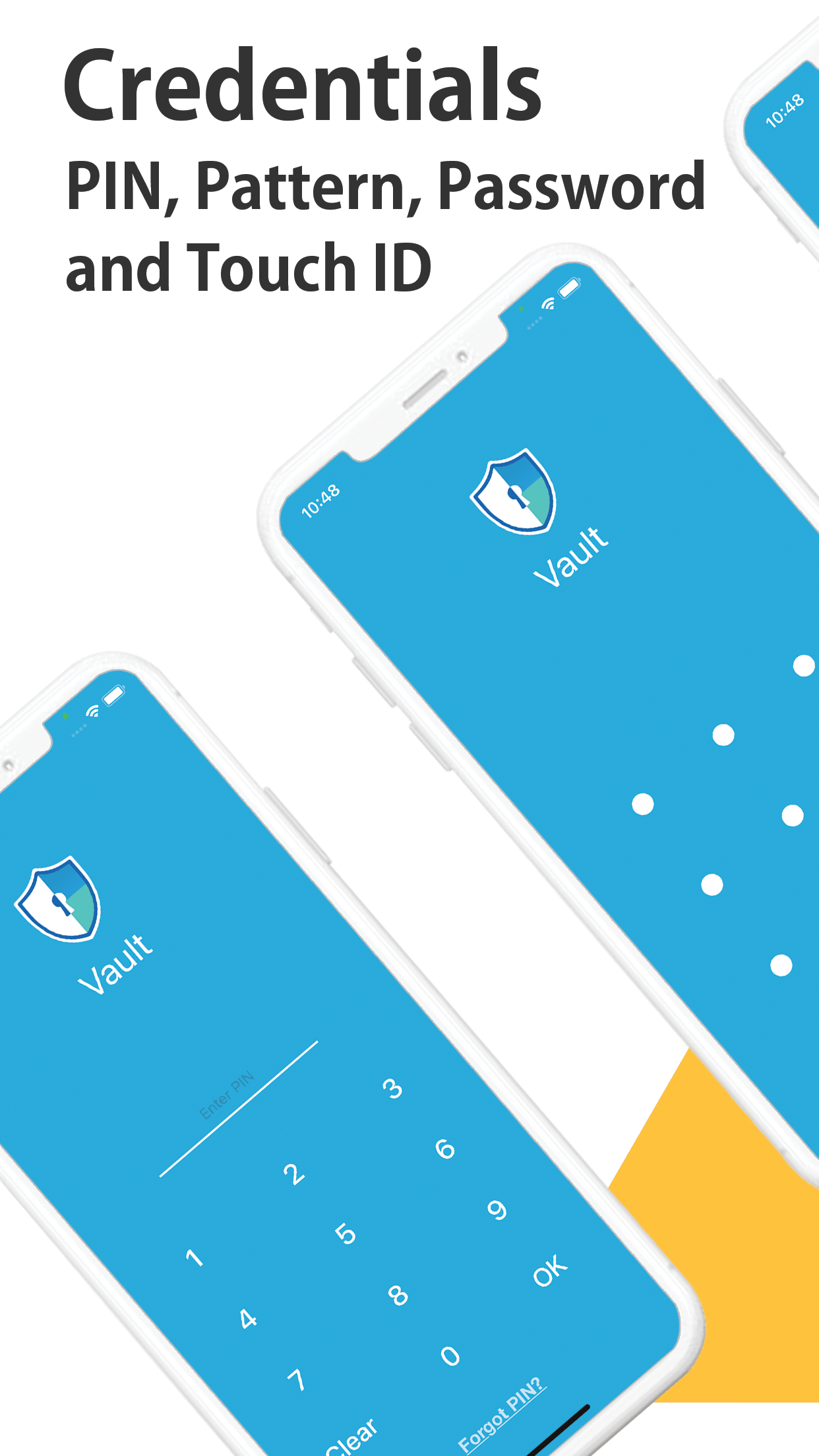 PIN pattern and password credential options on an iPhone