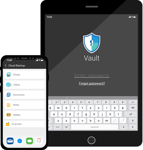 iPhone and iPad showing a private storage interface