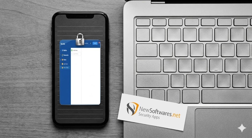 Phone and laptop displaying a secure notes interface